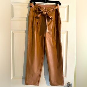 Express High waist faux leather trauser- Camel color